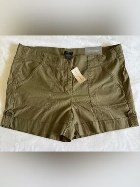 Ann Taylor Olive Utility Shorts with Button-Tab Hem